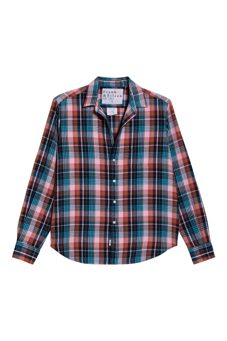 Eileen Relaxed Button-Up Shirt, Main, color, PINK TURQUOISE PLAID