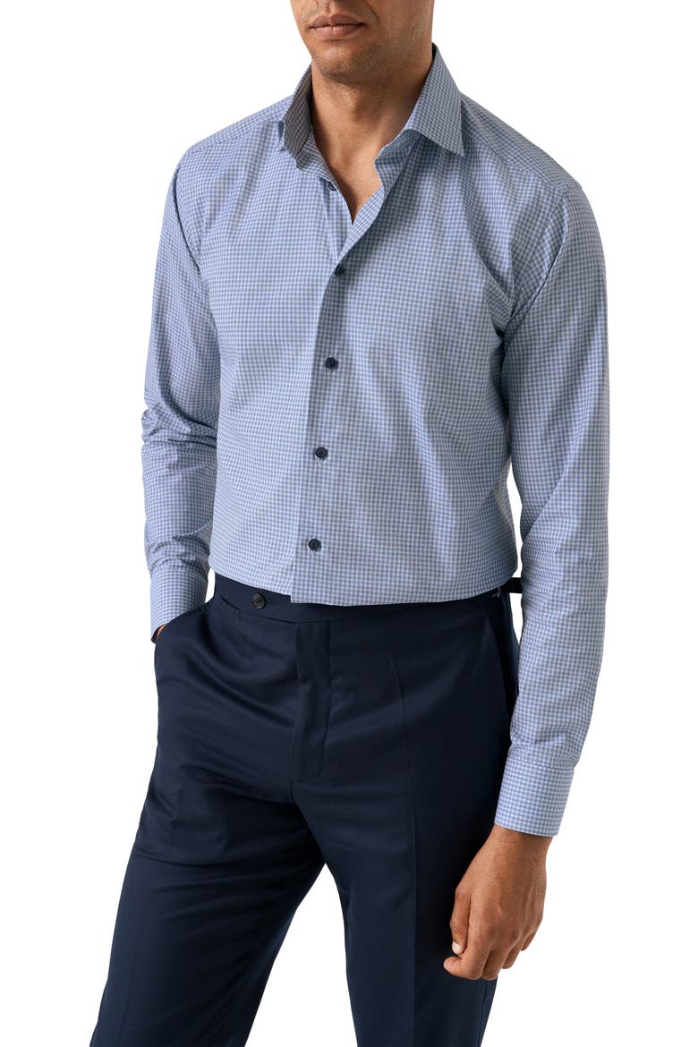 Contemporary Fit Check Twill Button-Up Shirt, Main, color, DARK BLUE