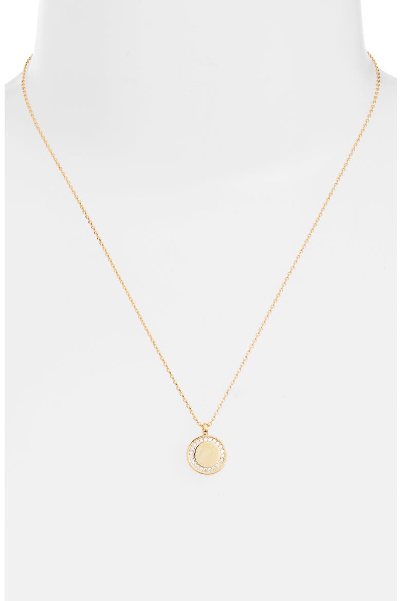 Cubic Zirconia Halo Coin Pendant Necklace, Alternate, color, GOLD