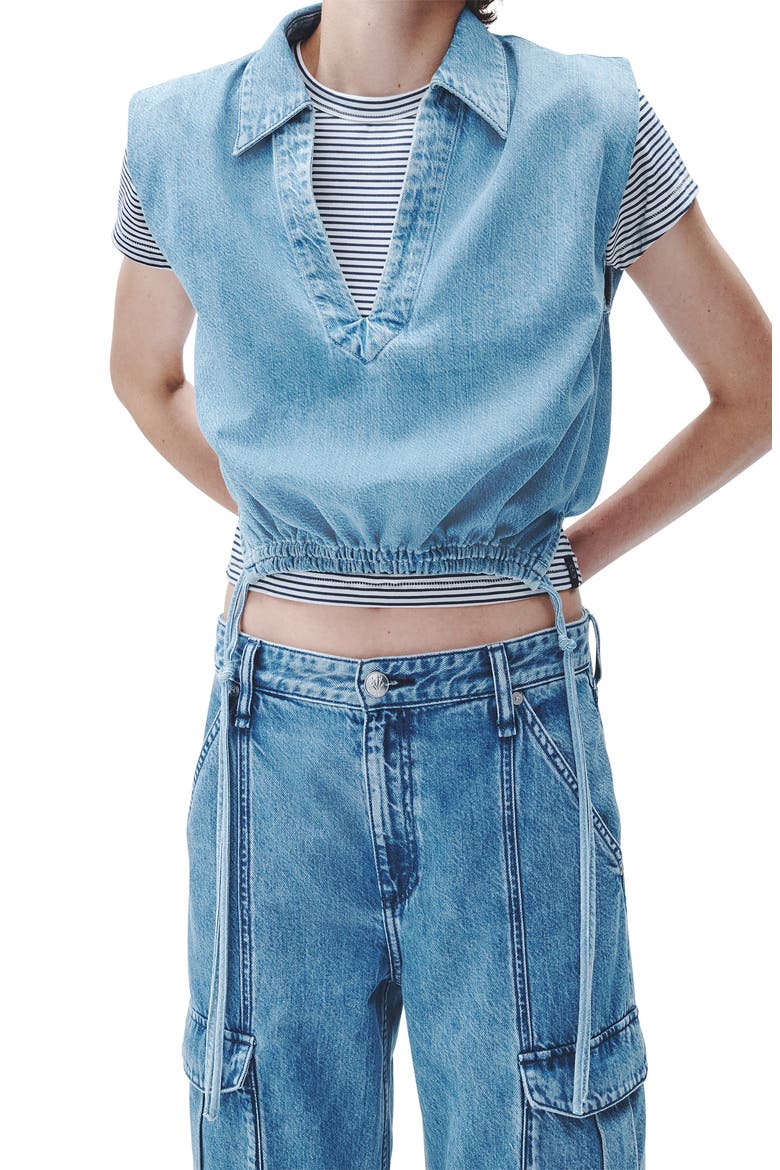 Fiona Ultra Featherweight Sleeveless Denim Crop Top, Alternate, color, BILLIE