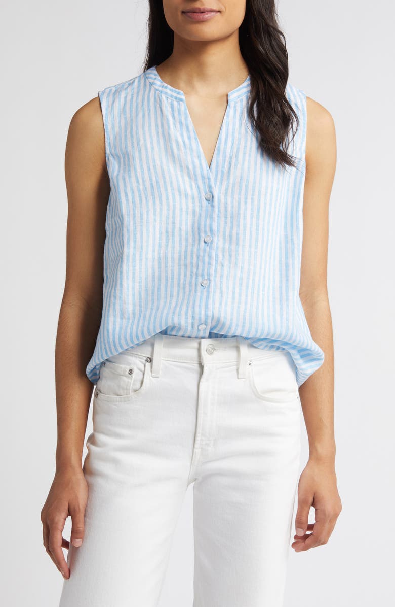 Tommy Bahama Ocean Surf Stripe Sleeveless Linen Button-Up Shirt, Main, color,