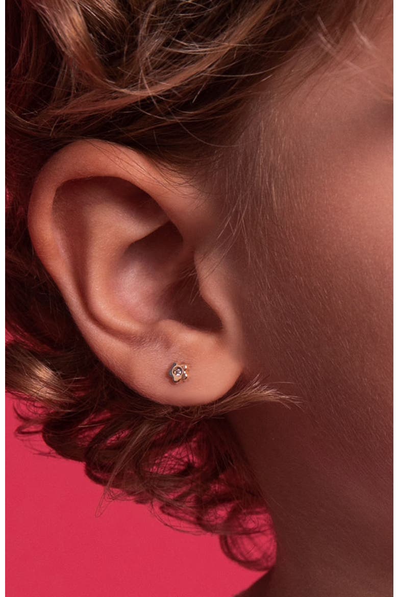 14k Jeweled Flower Earrings, Alternate, color, Gold