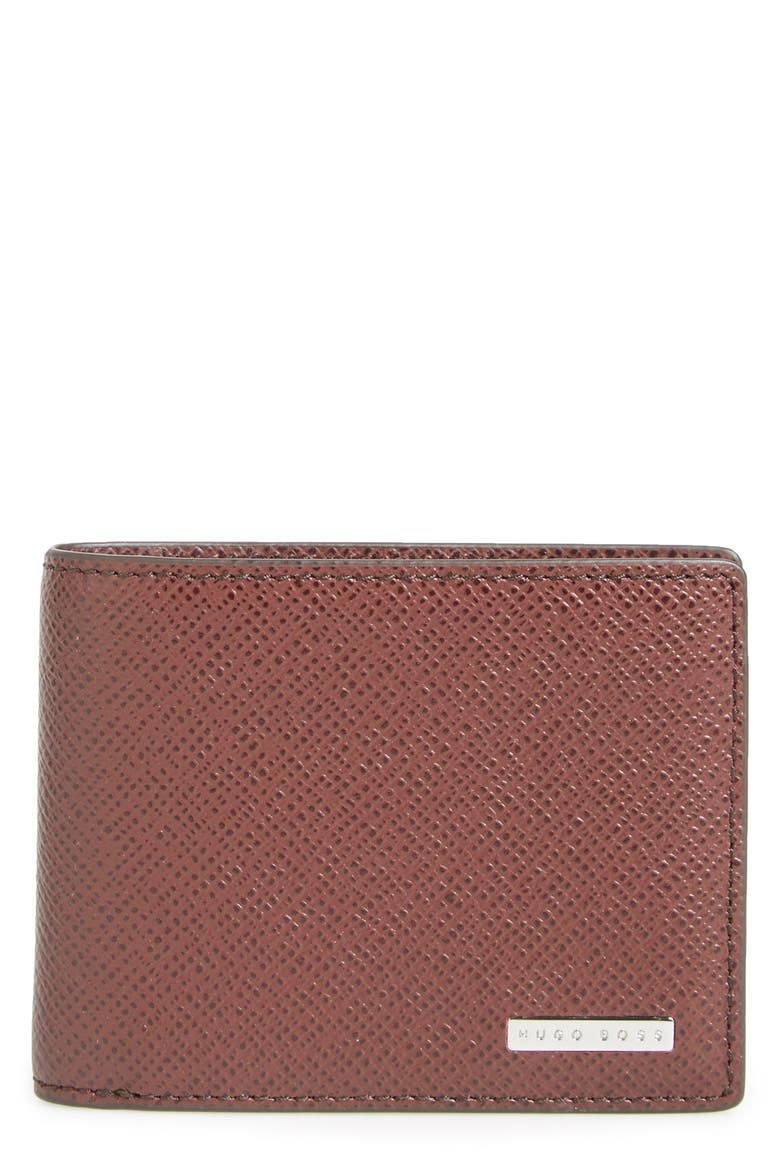 'Signature' Bifold Calfskin Leather Wallet, Main, color, DARK RED