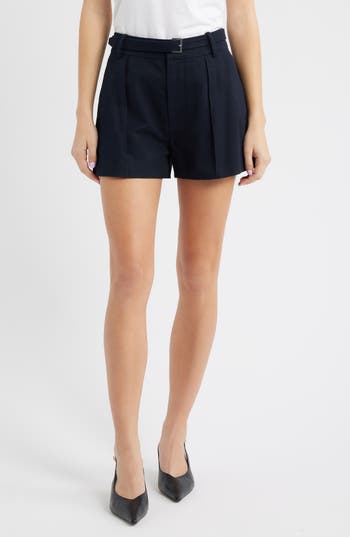 Frame The Soho Belted Cotton Shorts In Navy