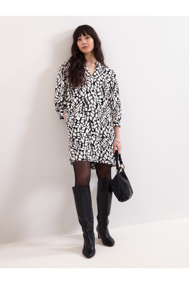 Milicia V-Neck Printed Mini Tunic Dress, Alternate, color, Black/Ivory