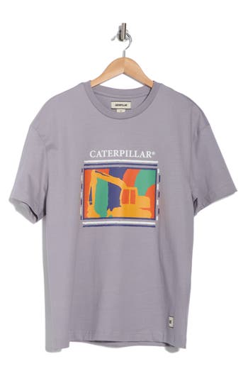 Cat Wwr Retro Tractor Cotton Boxy Graphic T-shirt In Lilac Gray