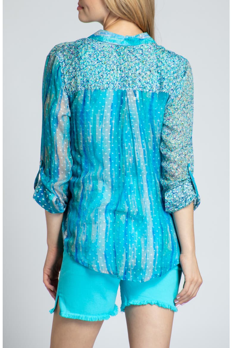 Print Roll-Up Sleeve Chiffon Button-Up Shirt, Alternate, color, TURQUOISE