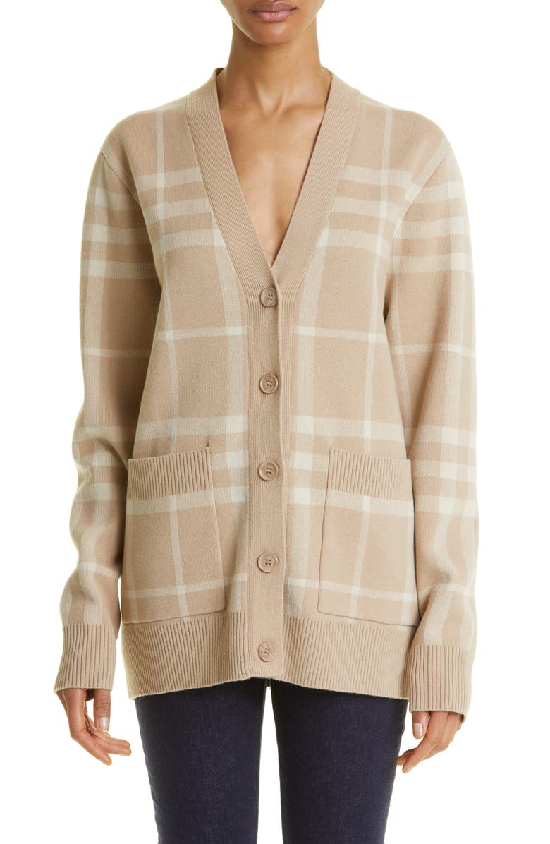 Burberry Willah Check Wool & Cashmere Cardigan, Main, color, 