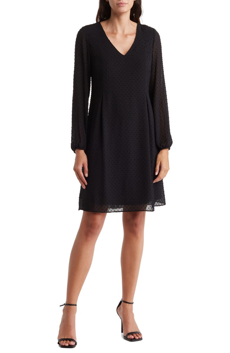 Nine West Clip Dot Long Sleeve Shift Dress, Main, color, 