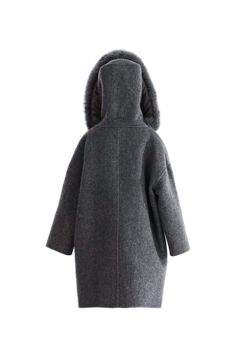 Wool Coat with Faux Fur Hood, Alternate, color, Grey