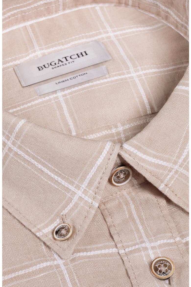 Austin Shaped Fit Windowpane Check Linen & Cotton Button-Down Shirt, Alternate, color, DESERT
