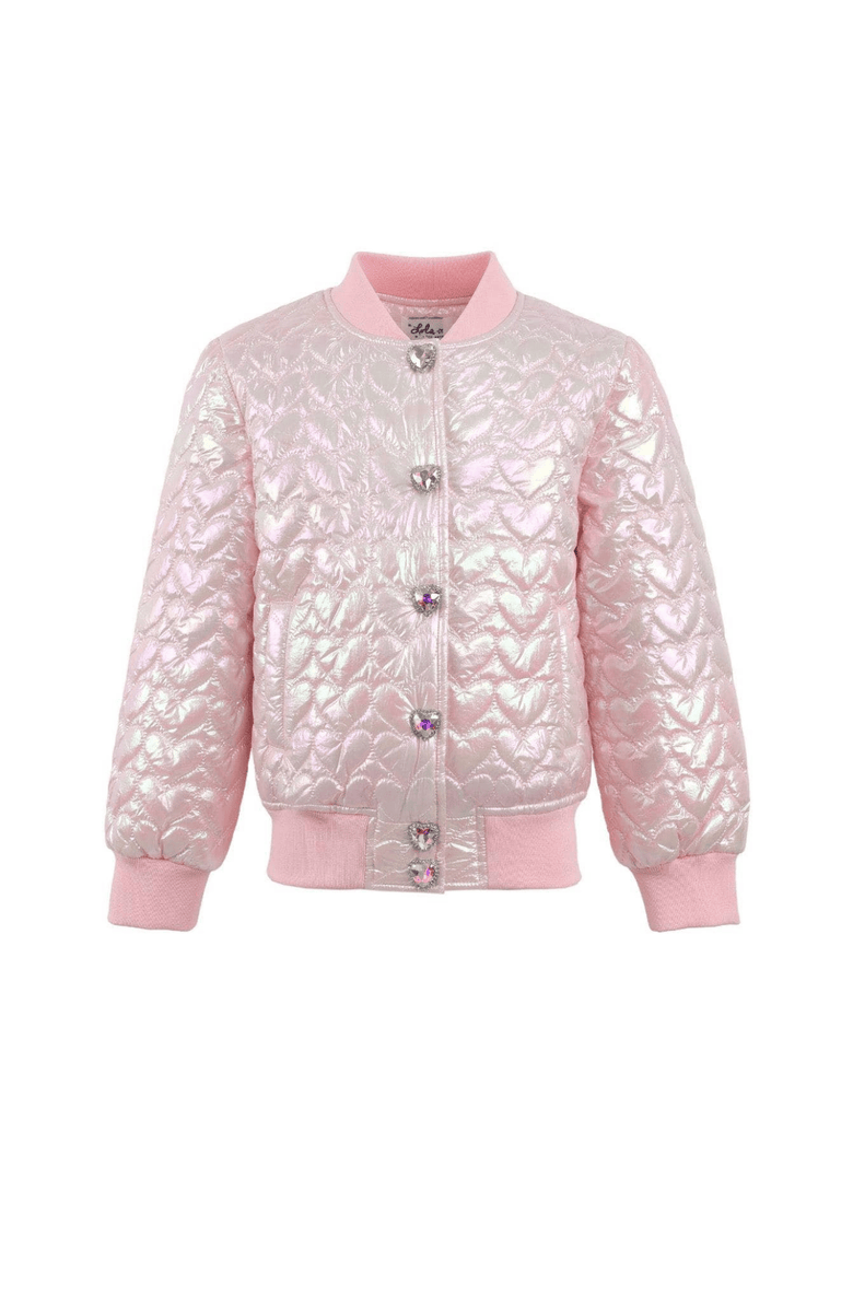 Lola + The Boys I Love You Hologram Jacket, Main, color, Pink