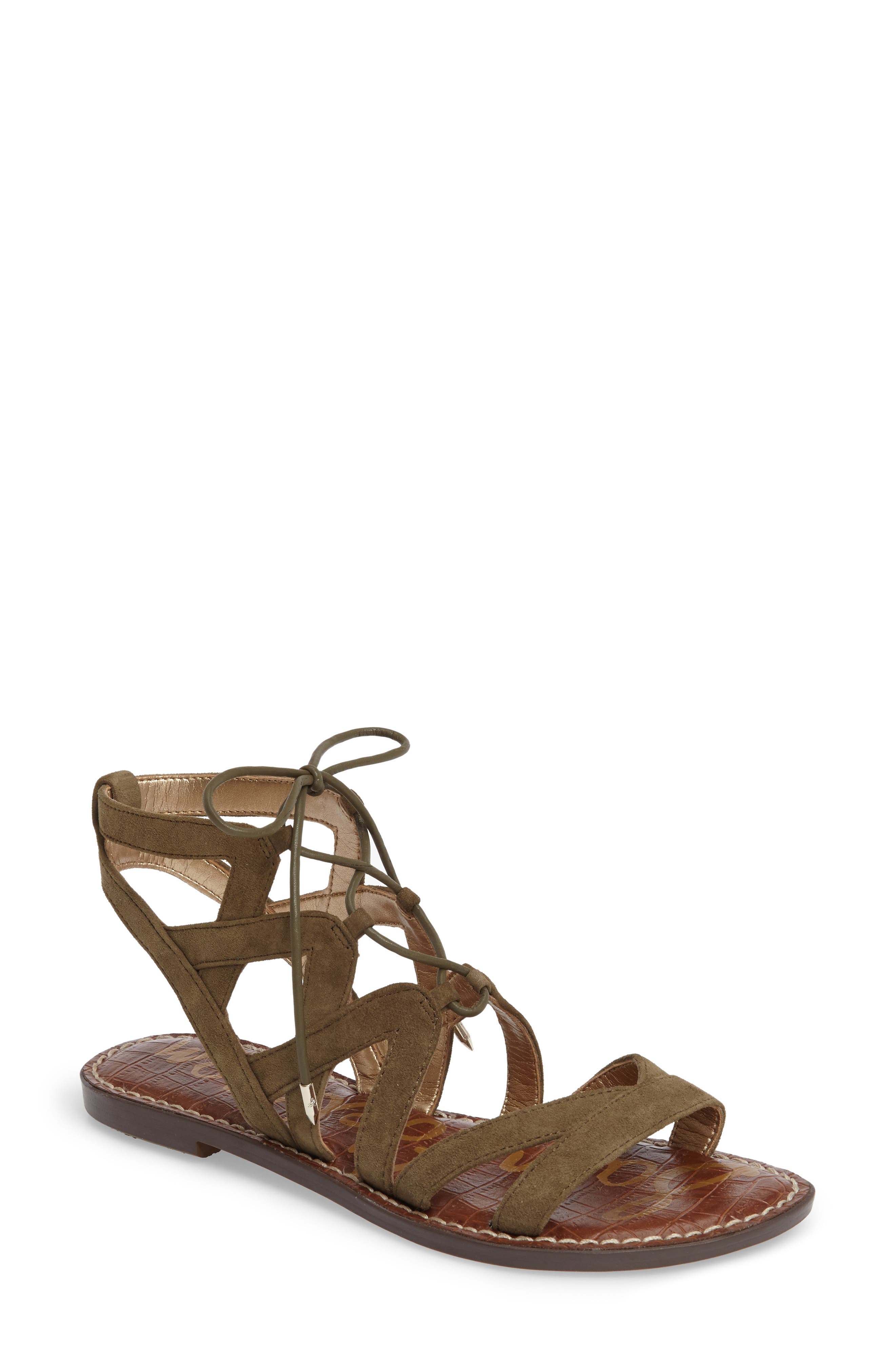 Gemma Lace-Up Sandal, Main, color, MOSS GREEN SUEDE