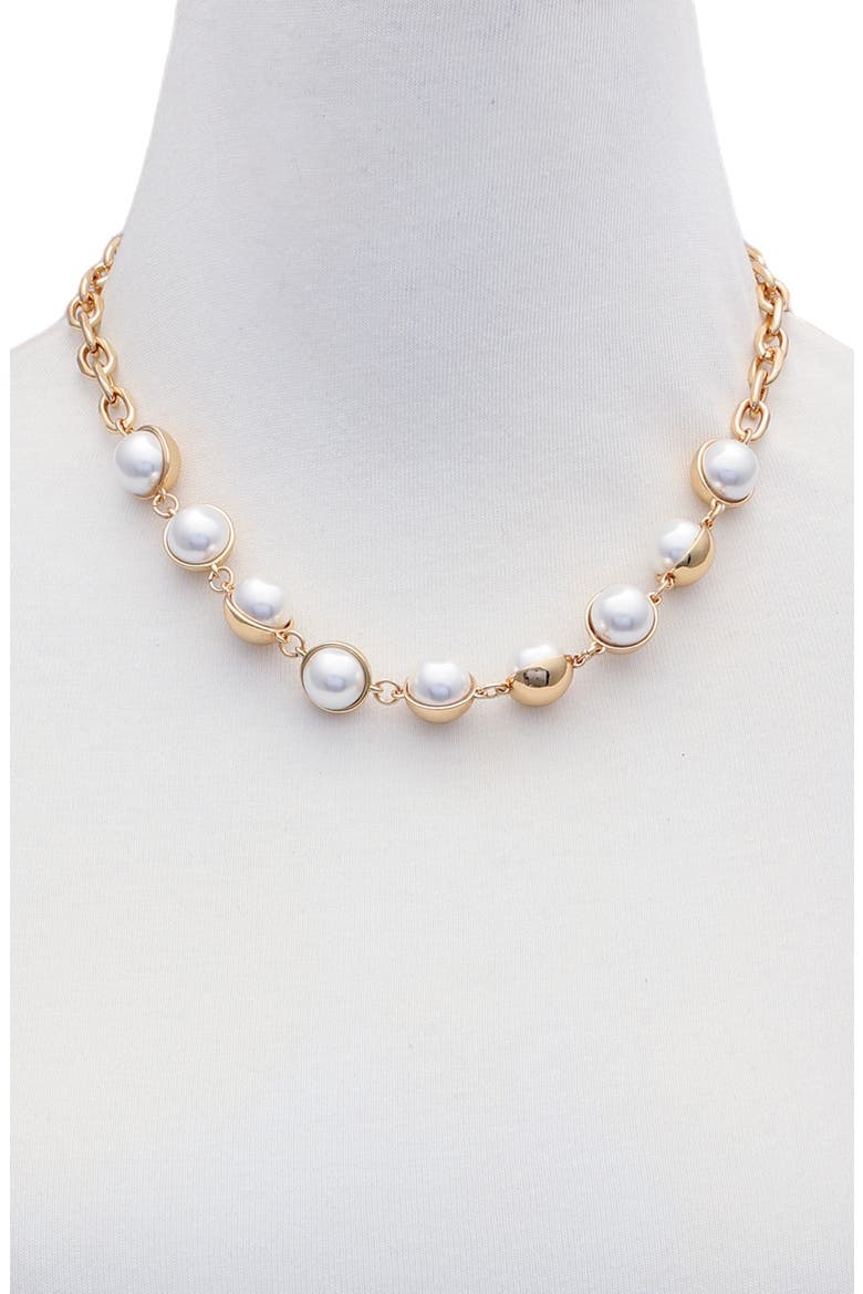 Imitation Pearl Orb Collar Necklace, Alternate, color, GOLD TONE