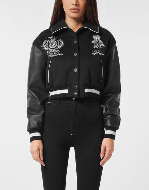Wool And Leather College Bomber Teddy Women