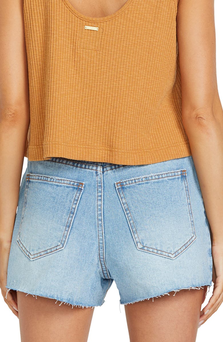 Billabong High Tides Raw Hem High Waist Denim Shorts, Alternate, color, Surf Spray