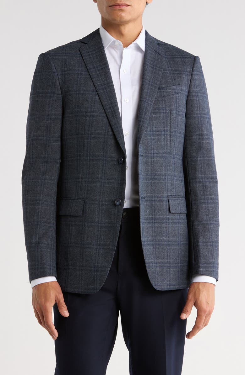 John Varvatos Star USA Plaid Two-Button Sport Coat, Main, color, Grey