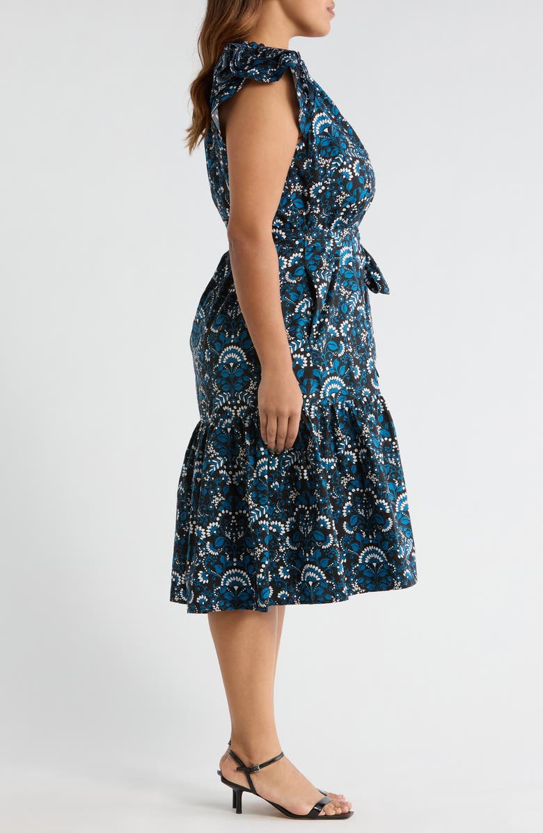 SUGARLIPS Etta Floral Button Midi Dress, Alternate, color, Teal-Multi