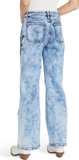 Charlee Patch Pocket x Bouquet Embroidered Wide Leg Jeans
