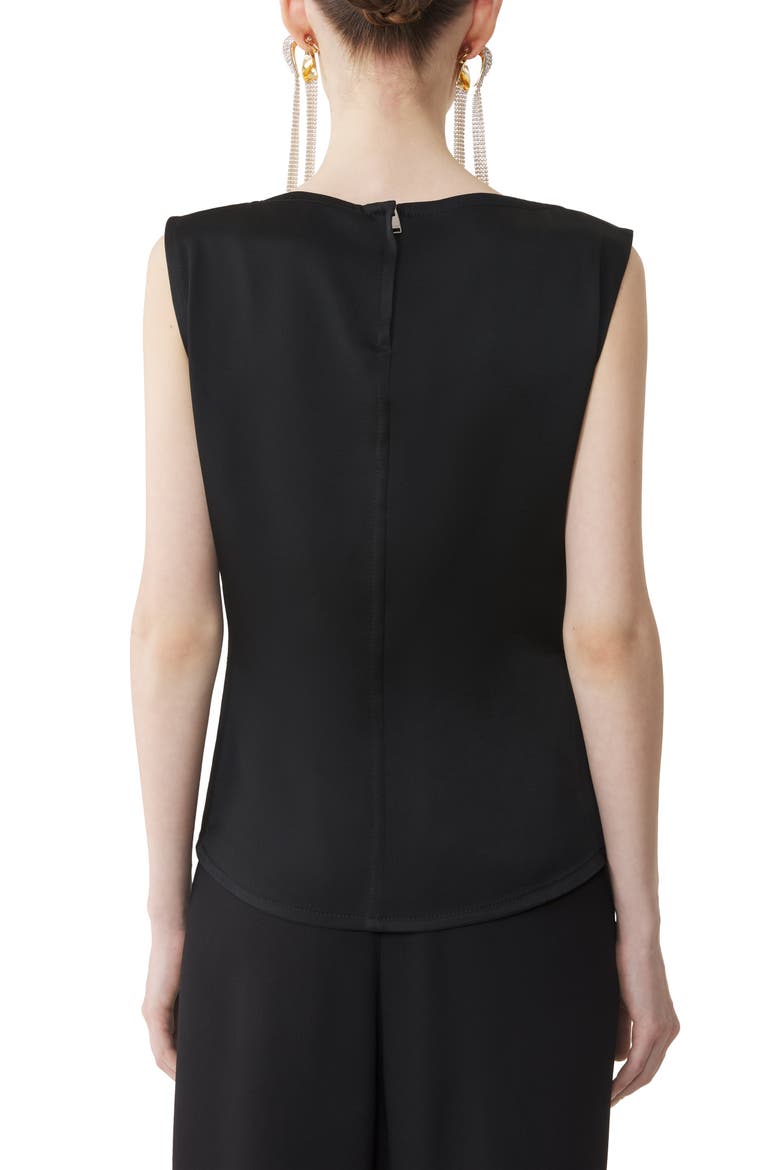 Sleeveless Button-Down Top In Satin, Alternate, color, Black