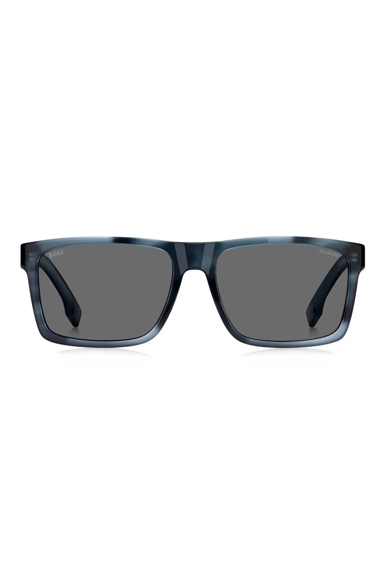 59mm Polarized Rectangular Sunglasses, Main, color, BLUE HORN