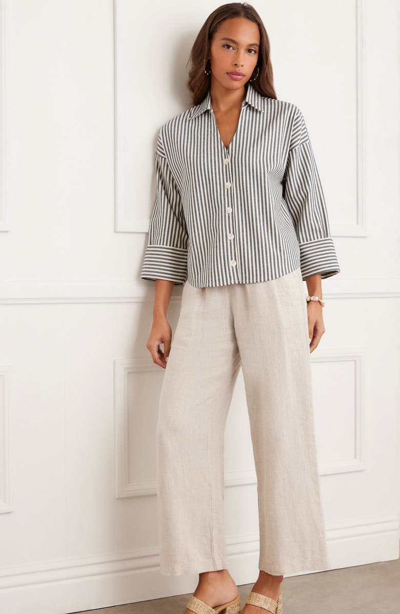 Karen Kane Wide Leg Drawstring Linen Pants, Alternate, color, Oatmeal