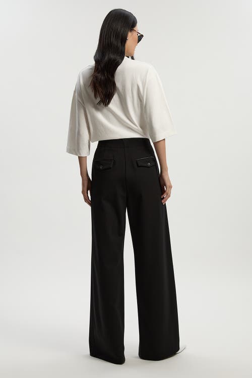 Karen Millen Ponte Pu Wide Leg Pants In Black