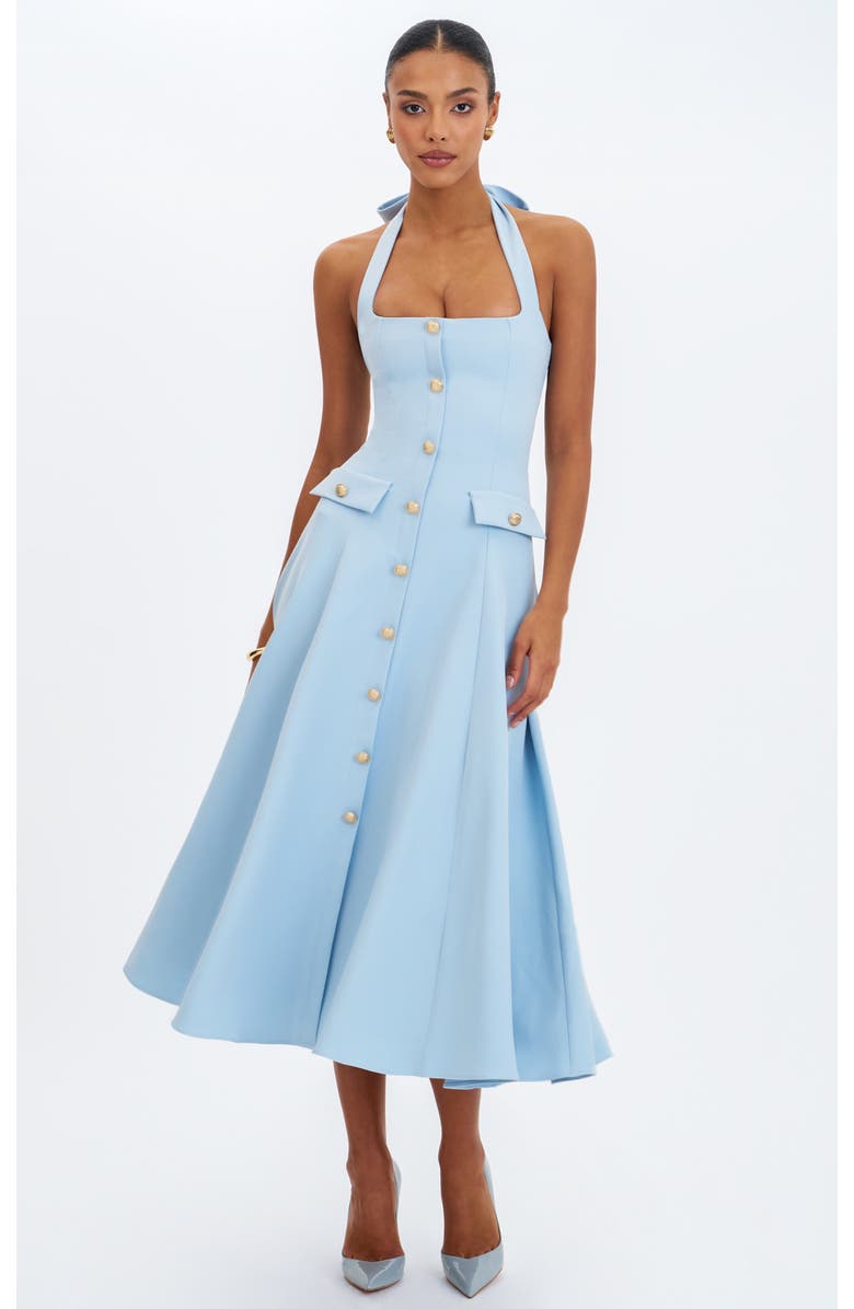 Miss Circle Gillian Halter A-Line Midi Dress, Alternate, color, Mist Blue