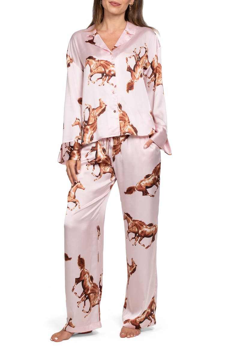 Print Satin Pajamas, Main, color, PEACH