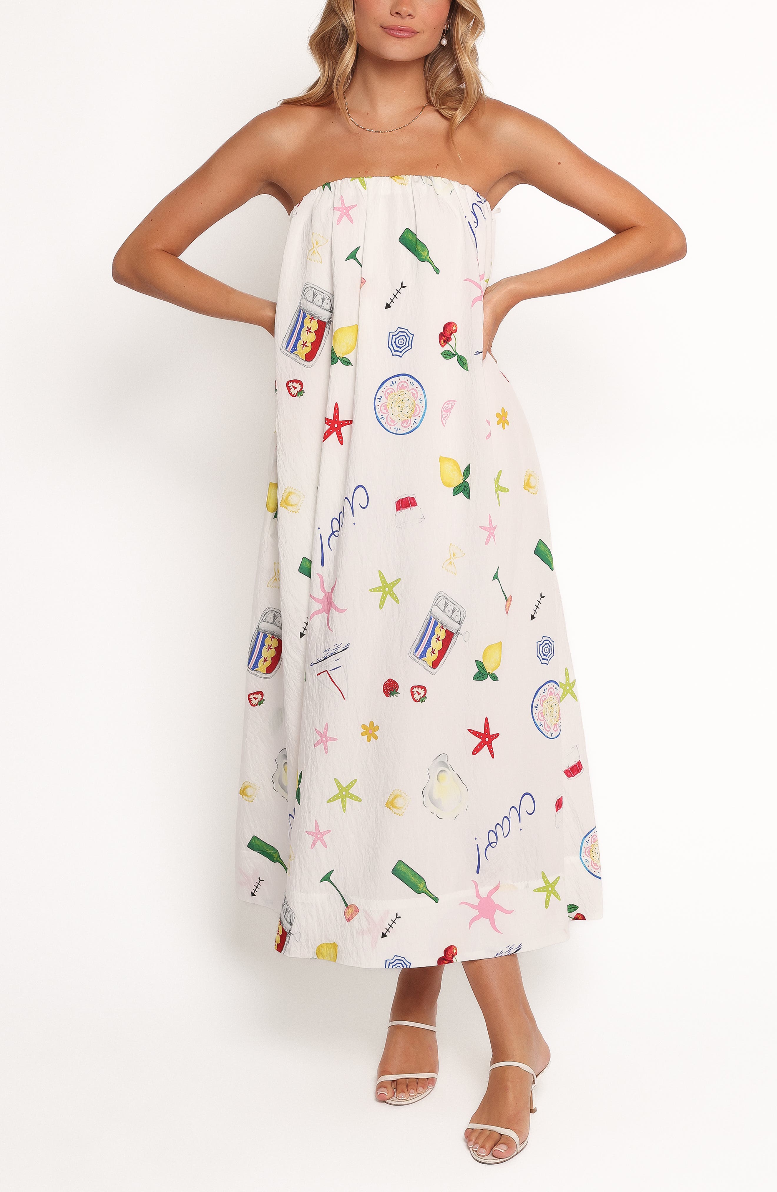 Petal & Pup Celia Mixed Print Strapless Maxi Dress