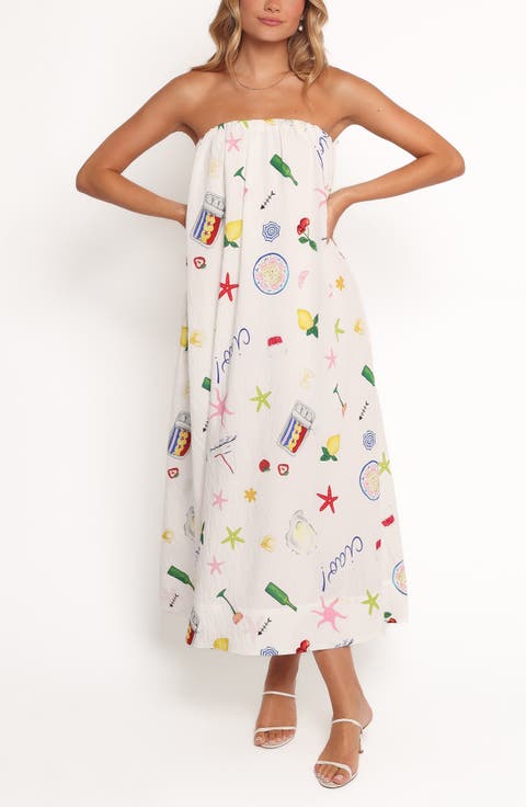 Celia Mixed Print Strapless Maxi Dress