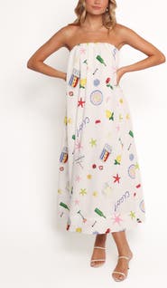 Petal & Pup Celia Mixed Print Strapless Maxi Dress