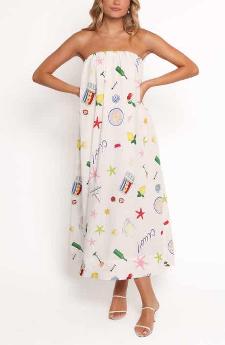 Petal & Pup Celia Mixed Print Strapless Maxi Dress