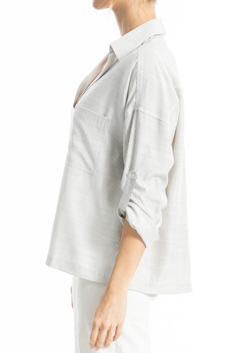 MAX STUDIO Stripe Collared Top, Alternate, color, Off White/ Taupe Mini