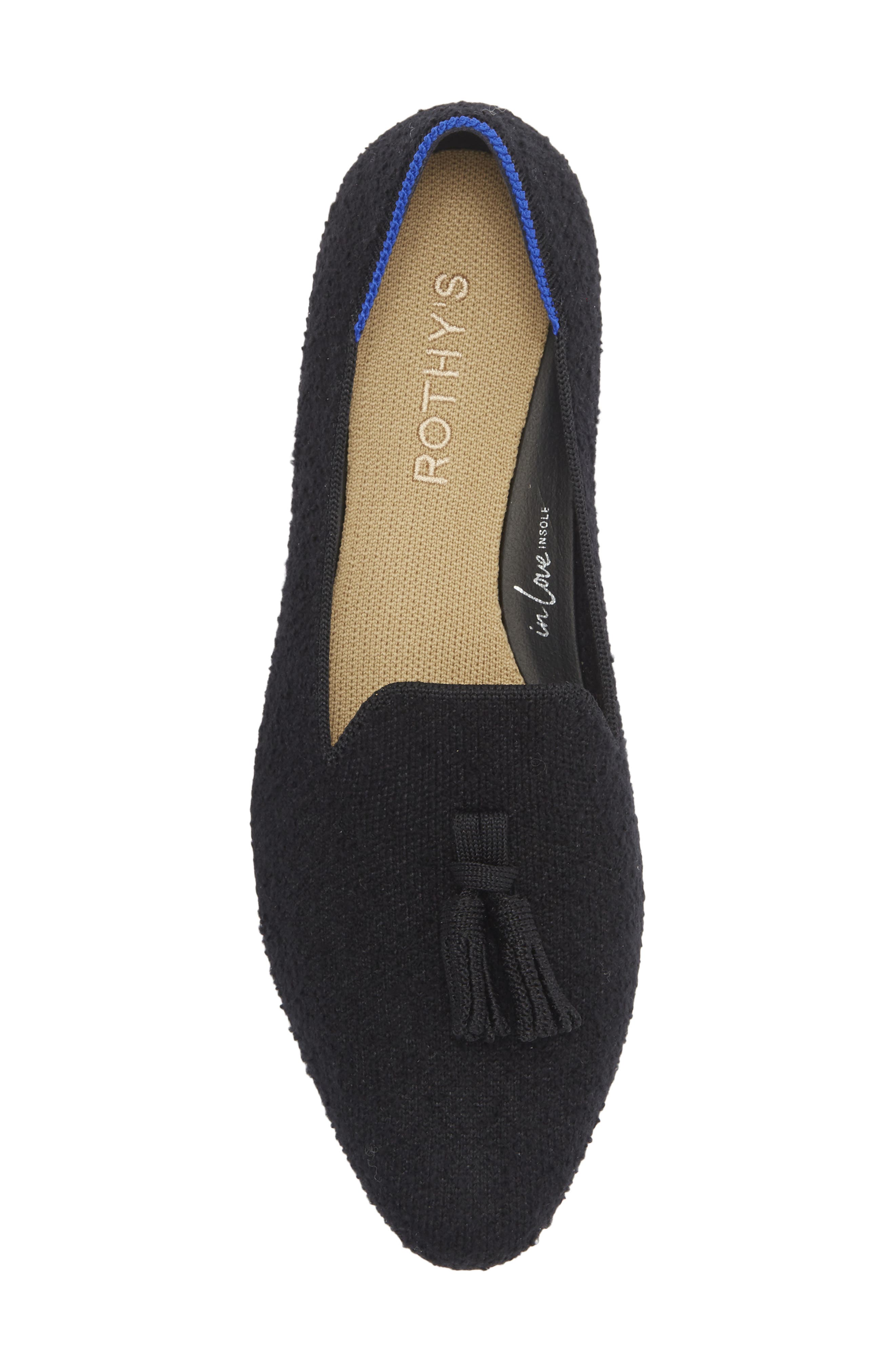 Almond Toe Tassel Flat, Alternate, color, BLACK BOUCLE