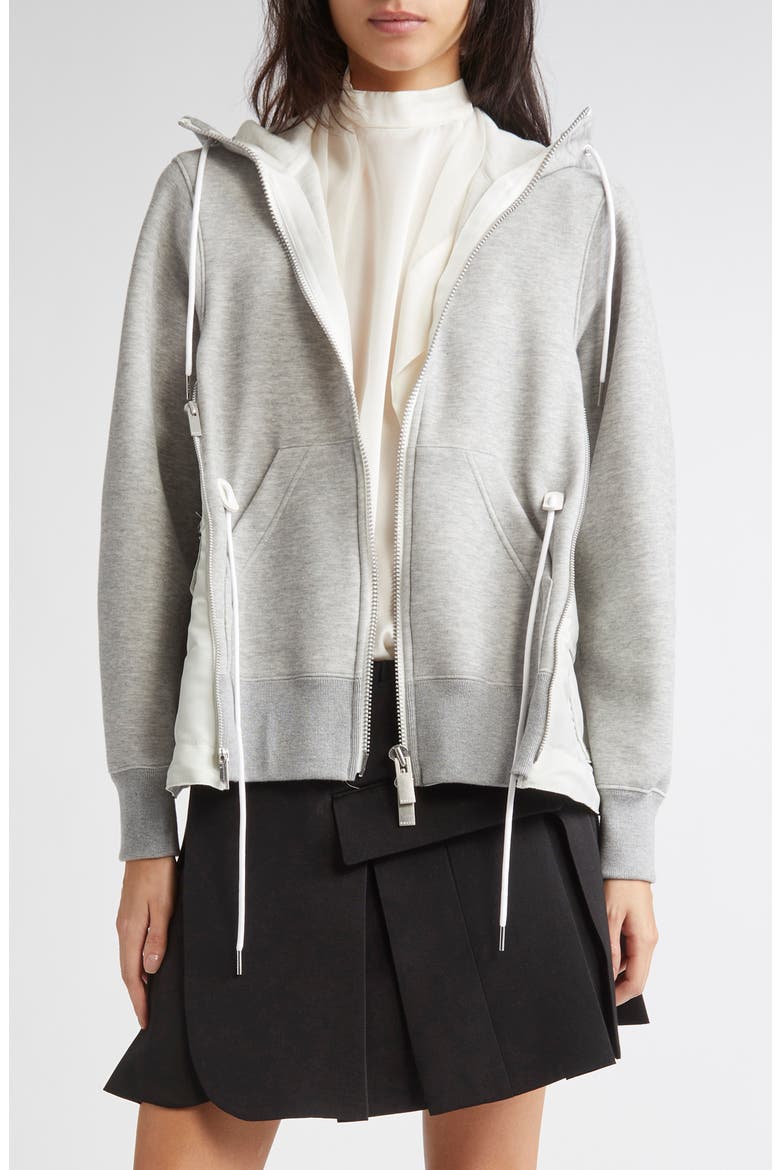 Sponge Sweat x Nylon Twill Hoodie, Main, color, LIGHT GRAY/ LIGHT GRAY 381