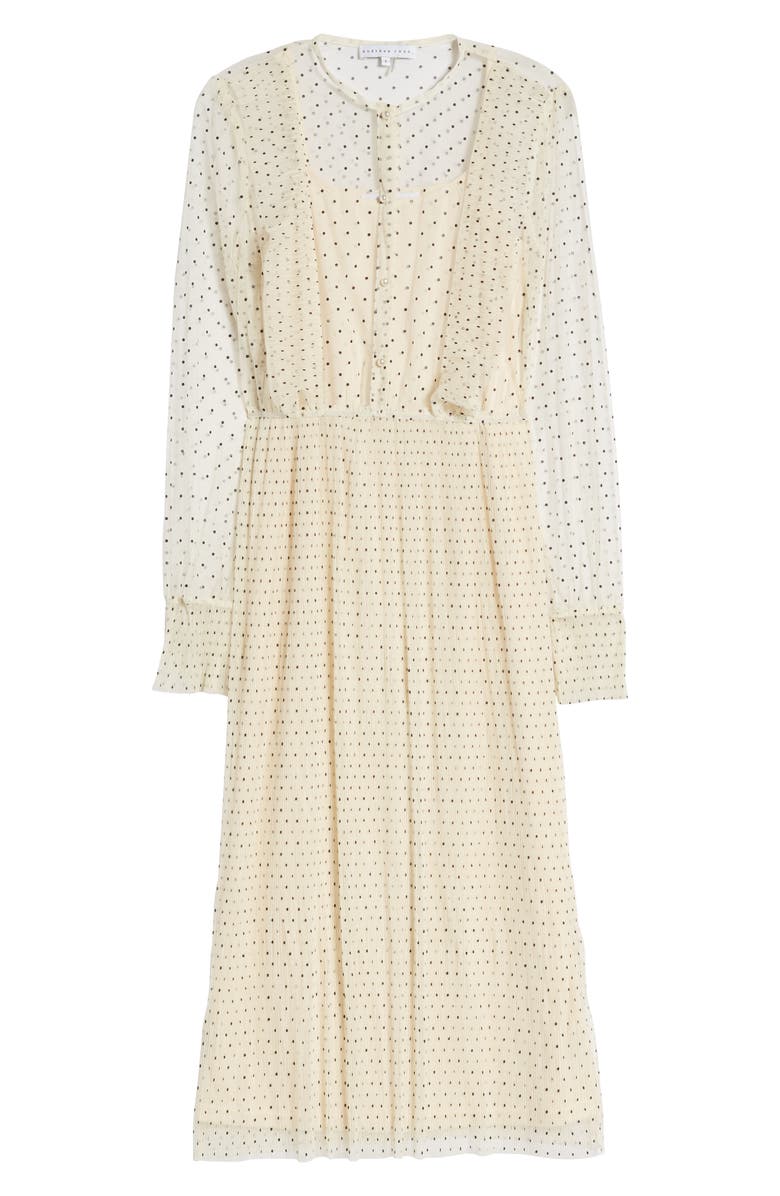 Endless Rose Polka Dot Long Sleeve Ruffle Mesh Midi Dress, Alternate, color,