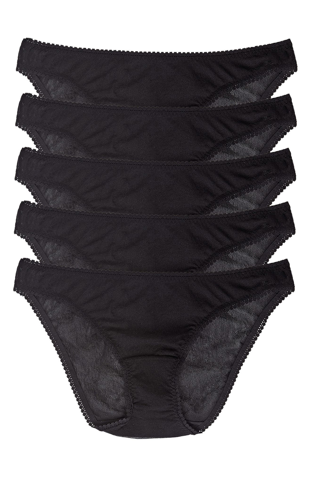 On Gossamer 5-Pack Mesh Hip Bikinis in Black 