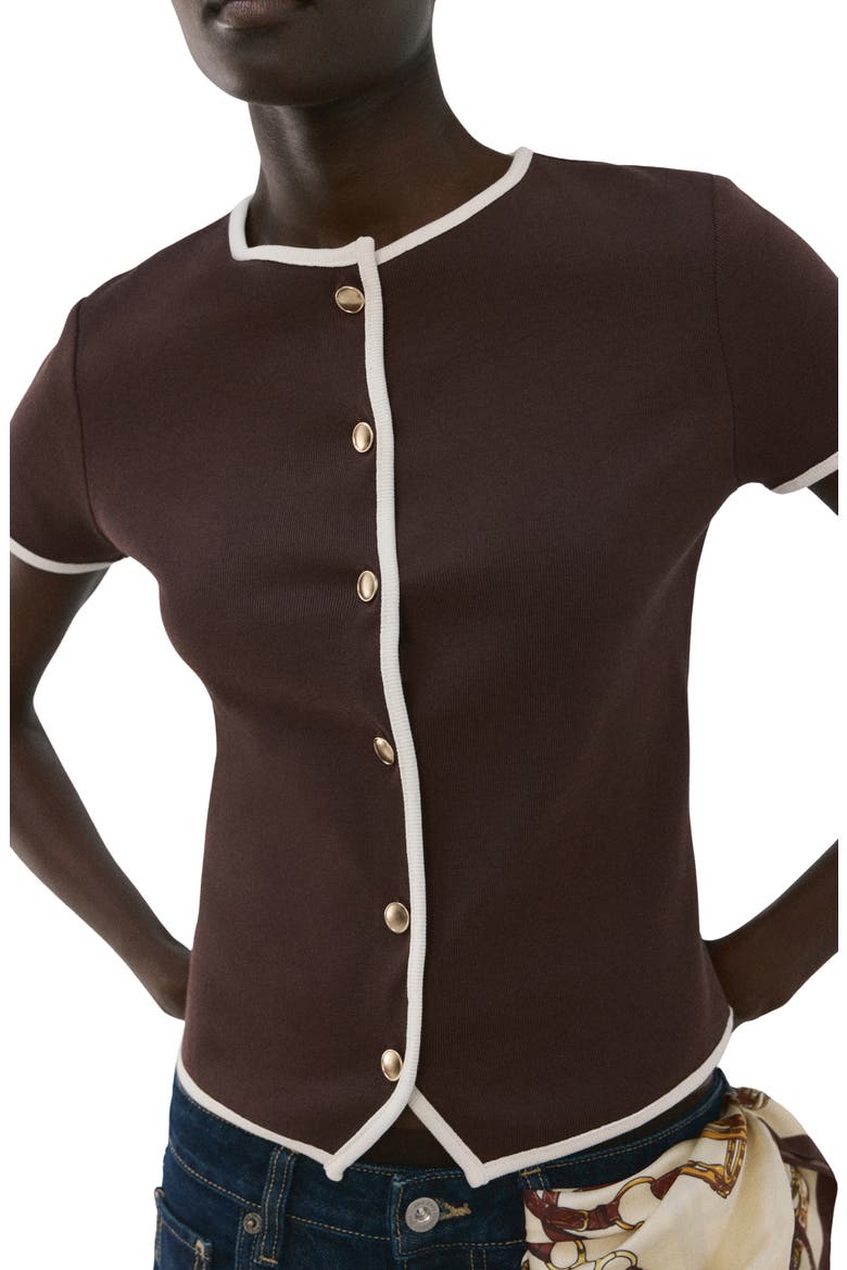 Piped Trim Cotton Button-Up Top, Main, color, CHOCOLATE