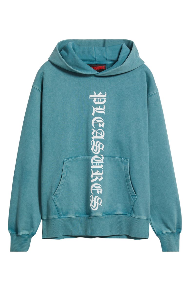 PLEASURES Knight Overdye Logo Graphic Hoodie, Alternate, color, Teal