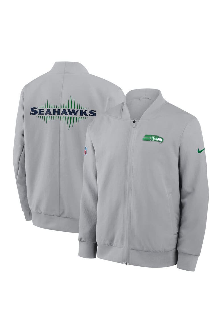Men's Nike  Wolf Gray Seattle Seahawks 2025 Rivalries Collection Sideline Full-Zip Bomber Jacket, Main, color, Gray