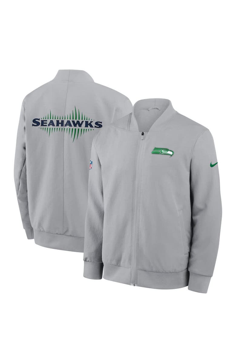 Nike Men's Nike Wolf Gray Seattle Seahawks 2025 Rivalries Collection Sideline Full-Zip Bomber Jacket, Main, color, Gray