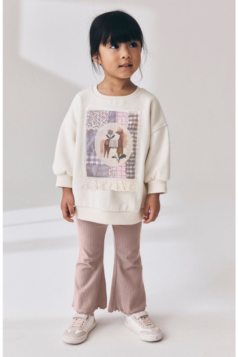 Kids' Patchwork Sweatshirt & Flare Leggings Set, Alternate, color, PINK