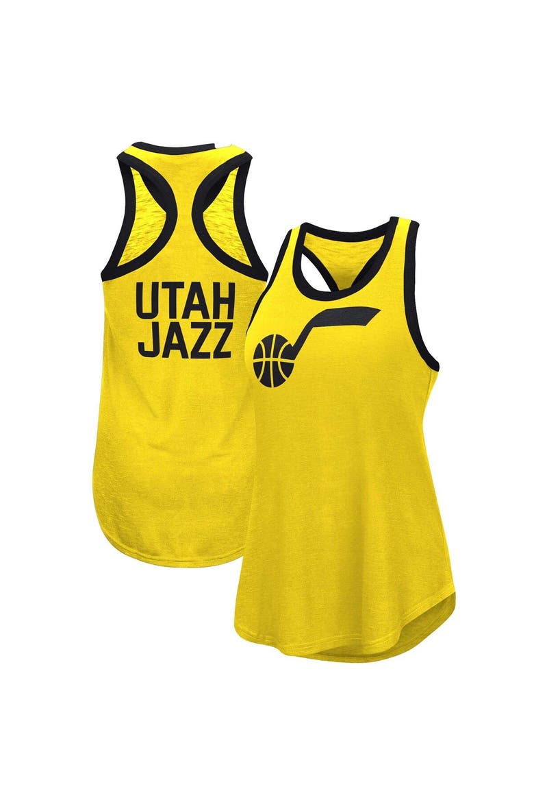 Women's G-III 4Her by Carl Banks Gold Utah Jazz Showdown Scoop-Neck Racerback Tank Top, Main, color, Gold