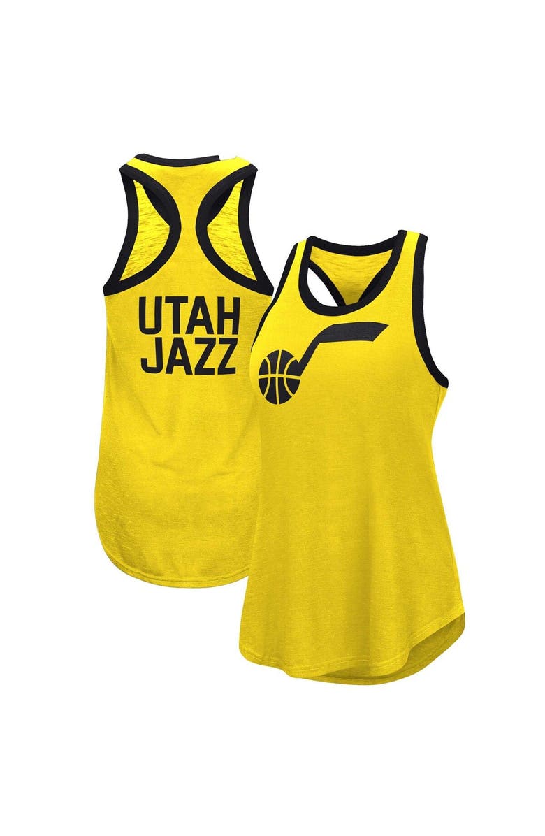 G-III 4HER BY CARL BANKS Women's G-III 4Her by Carl Banks Gold Utah Jazz Showdown Scoop-Neck Racerback Tank Top, Main, color, Gold