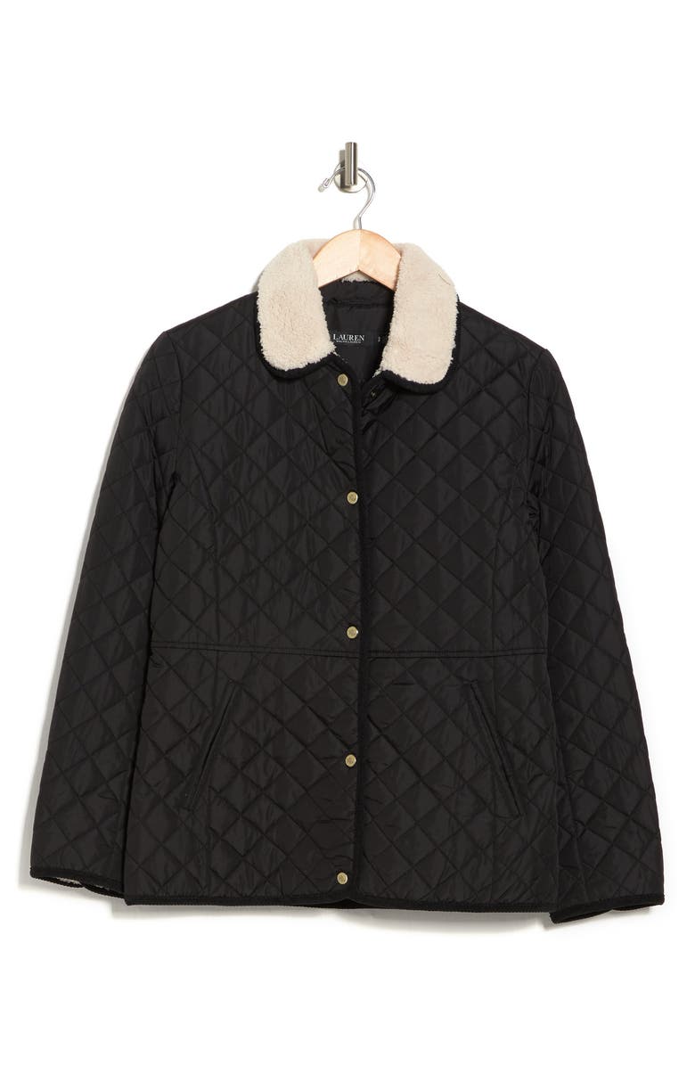Lauren Ralph Lauren Quilted Faux Shearling Collar Jacket, Alternate, color,