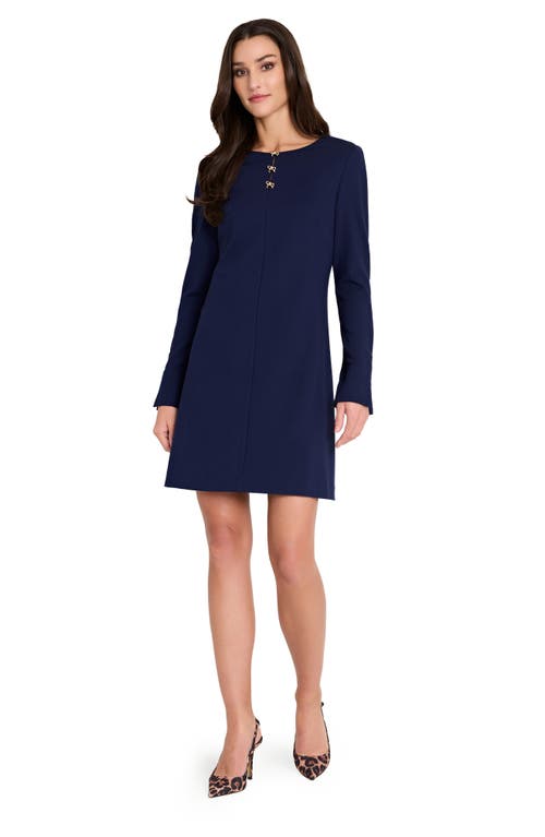 Tahari Asl Bow Detail Long Sleeve Ponte Dress In Blue