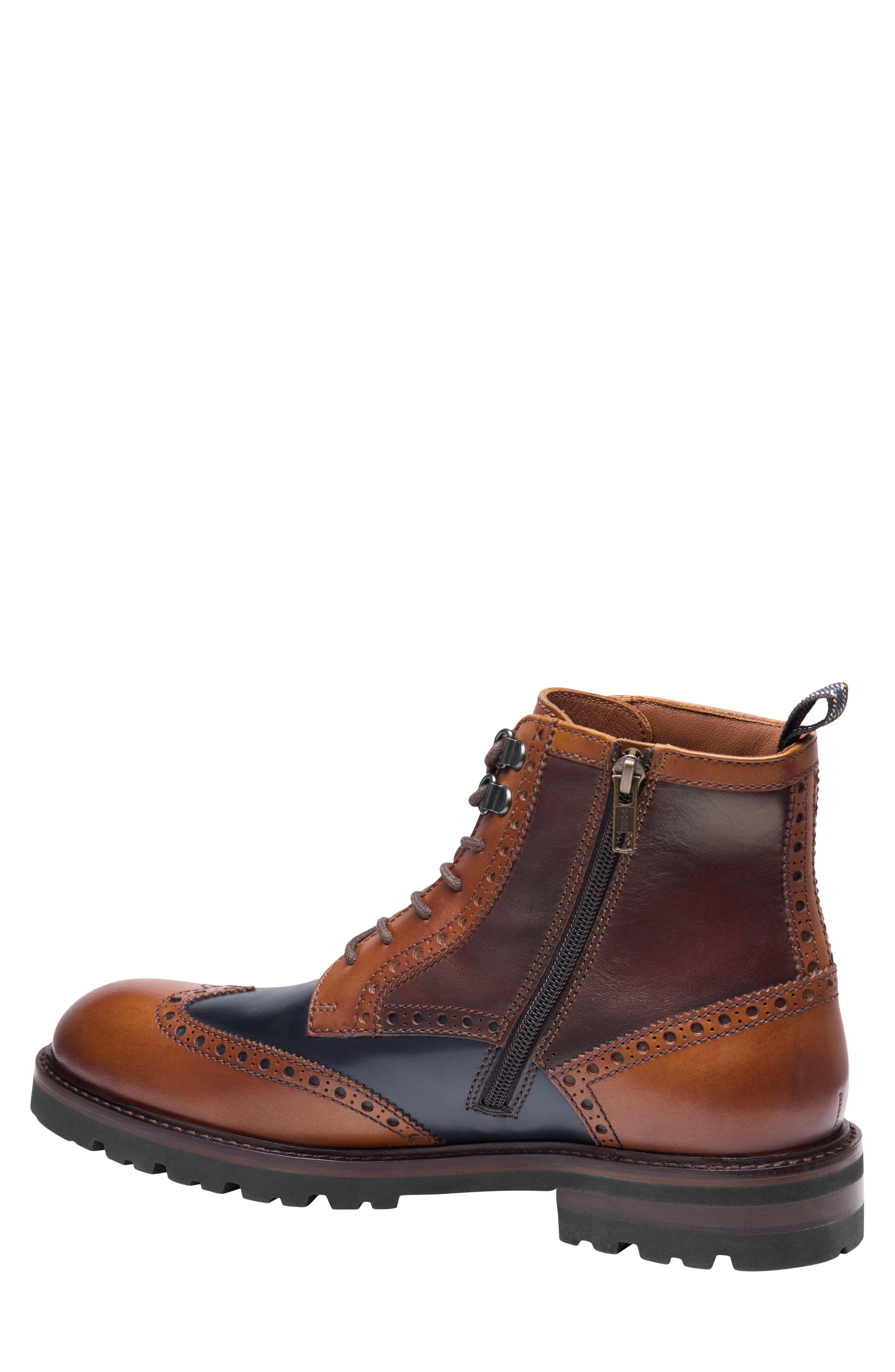 Britton Leather Wingtip Boot, Alternate, color, TAN/ NAVY/ BURGUNDY
