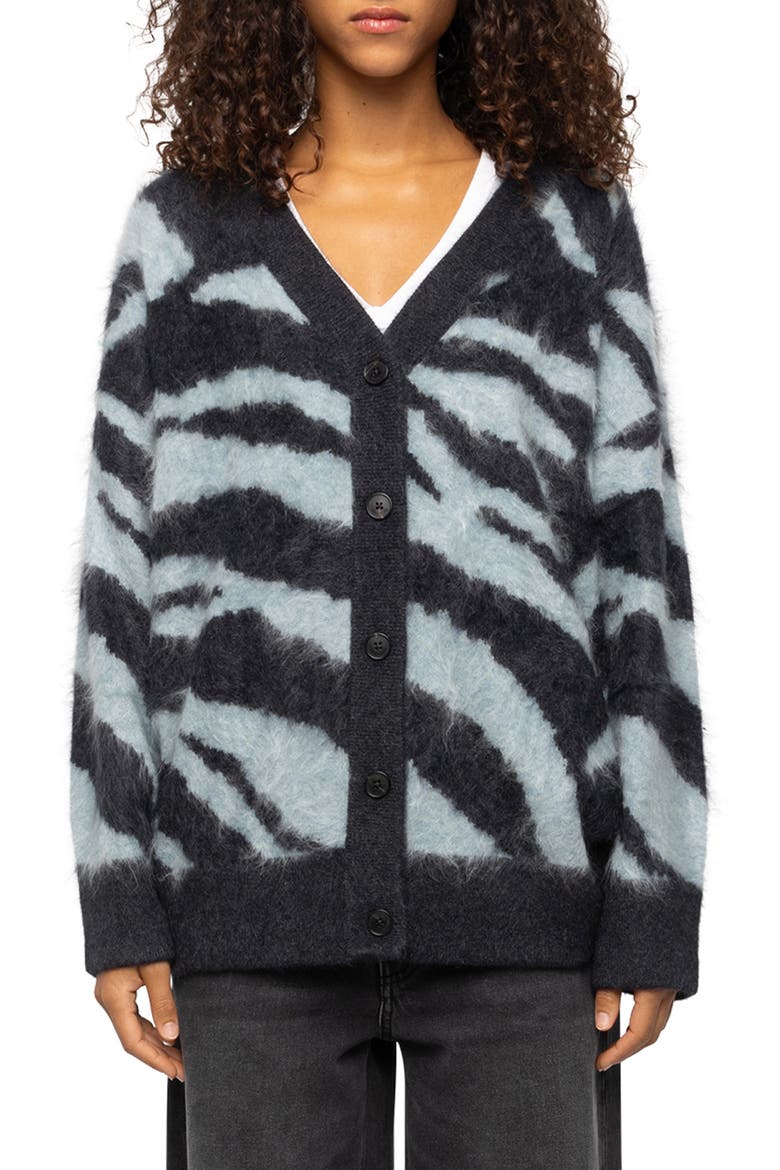Arpa Zebra Cashmere Cardigan, Main, color, ANTHRACITE