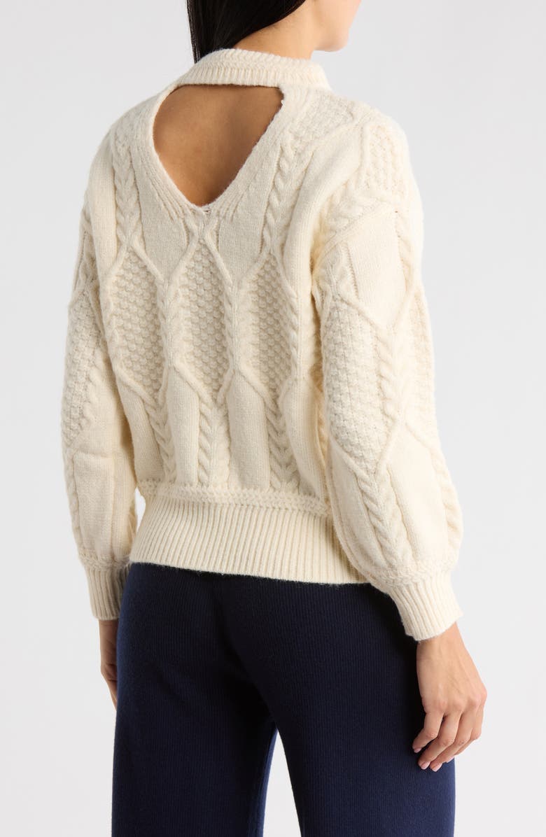FRNCH Julia Cable Knit Sweater, Alternate, color, Creme